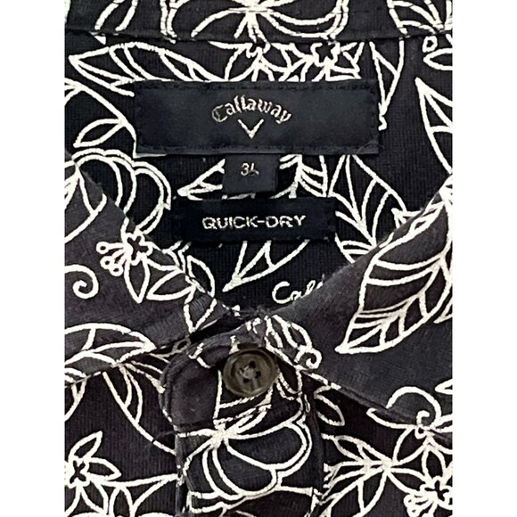 Callaway Men’s 3L Black Quick-Dry Golf Shirt Floral Print Cotton Blend - Picture 2 of 8